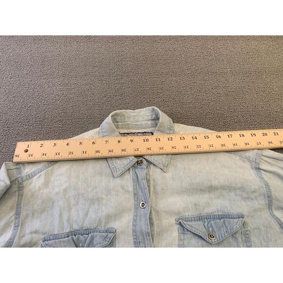 PCC Men's Vintage Denim Shirt Light Wash Button Down Long Sleeve - Picture 4 of 16